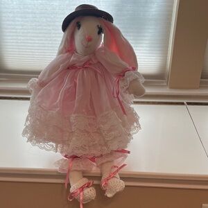 Plush Bunny Doll in Pink Lace Dress